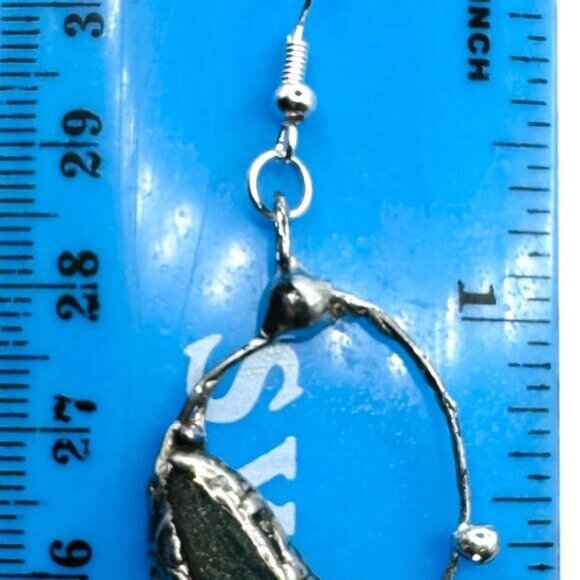 Natural Moldavite & Sterling 925 Boho Metalwork Earrings - Picture 6 of 17